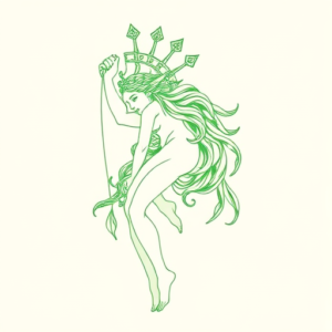 Green Ink Outline Athena Tattoo