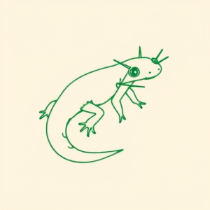 Green Ink Outline Axolotl Tattoo