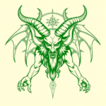 Green Ink Outline Baphomet Tattoo