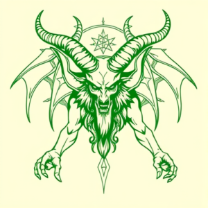 Green Ink Outline Baphomet Tattoo