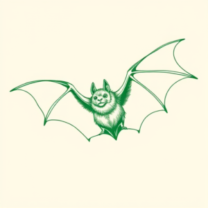 Green Ink Outline Bat Tattoo