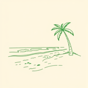 Green Ink Outline Beach Tattoo