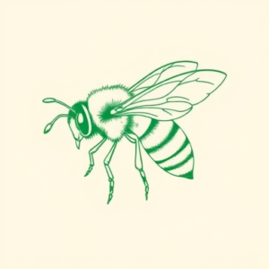 Green Ink Outline Bee Tattoo