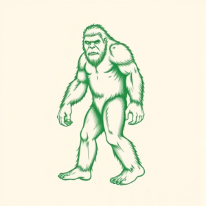 Green Ink Outline Bigfoot Tattoo