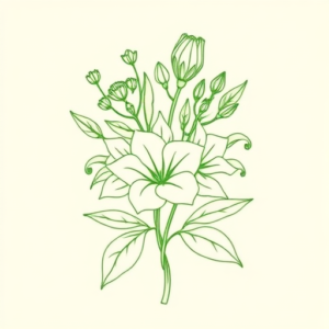 Green Ink Outline Bouquet Tattoo