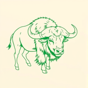 Green Ink Outline Buffalo Tattoo