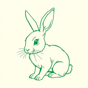 Green Ink Outline Bunny Tattoo