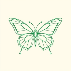 Green Ink Outline Butterfly Tattoo