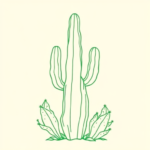 Green Ink Outline Cactus Tattoo