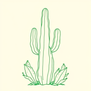 Green Ink Outline Cactus Tattoo