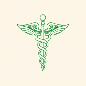 Green Ink Outline Caduceus Tattoo