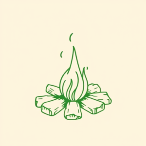 Green Ink Outline Campfire Tattoo