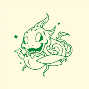 Green Ink Outline Cartoon Tattoo