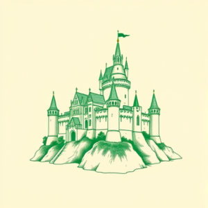Green Ink Outline Castle Tattoo