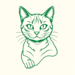 Green Ink Outline Cat Tattoo