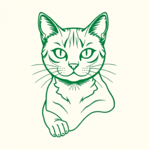 Green Ink Outline Cat Tattoo