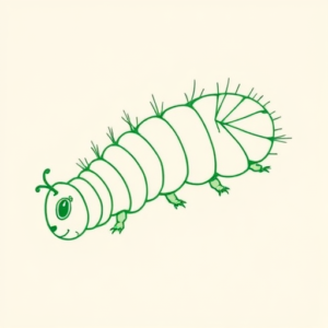Green Ink Outline Caterpillar Tattoo