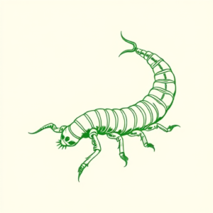 Green Ink Outline Centipede Tattoo