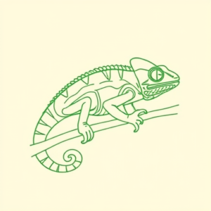 Green Ink Outline Chameleon Tattoo