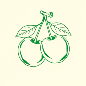 Green Ink Outline Cherry Tattoo