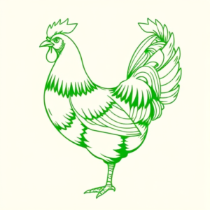 Green Ink Outline Chicken Tattoo