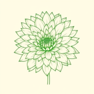 Green Ink Outline Chrysanthemum Tattoo