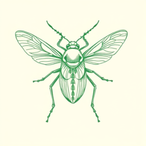 Green Ink Outline Cicada Tattoo