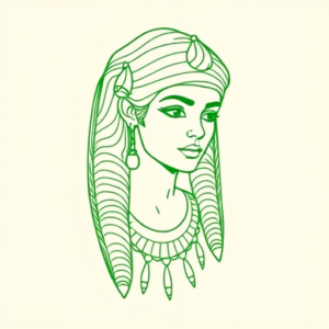 Green Ink Outline Cleopatra Tattoo