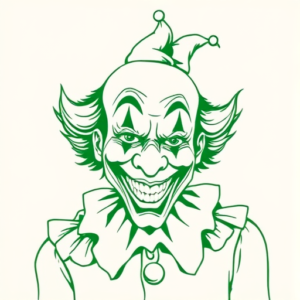 Green Ink Outline Clown Tattoo