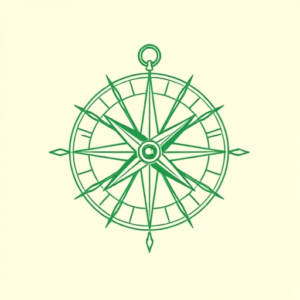 Green Ink Outline Compass Tattoo