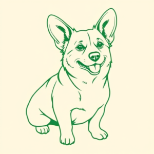 Green Ink Outline Corgi Tattoo