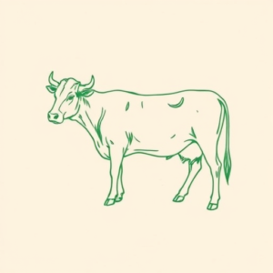 Green Ink Outline Cow Tattoo