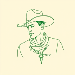 Green Ink Outline Cowboy Tattoo