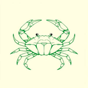 Green Ink Outline Crab Tattoo