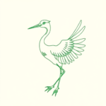 Green Ink Outline Crane Tattoo