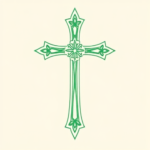 Green Ink Outline Cross Tattoo