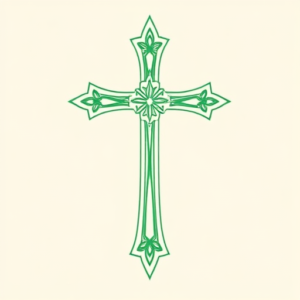 Green Ink Outline Cross Tattoo