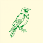 Green Ink Outline Crow Tattoo
