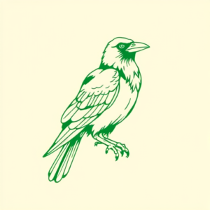 Green Ink Outline Crow Tattoo