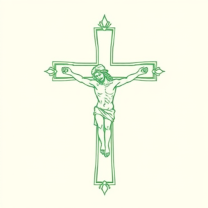 Green Ink Outline Crucifix Tattoo