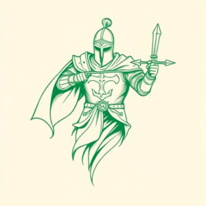 Green Ink Outline Crusader Tattoo