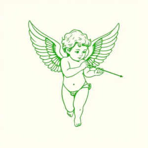 Green Ink Outline Cupid Tattoo