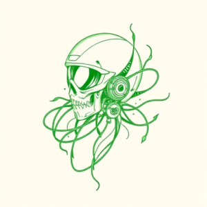 Green Ink Outline Cyber Tattoo