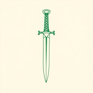 Green Ink Outline Dagger Tattoo