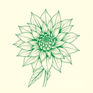 Green Ink Outline Dahlia Tattoo