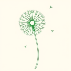 Green Ink Outline Dandelion Tattoo
