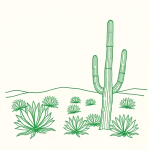 Green Ink Outline Desert Tattoo