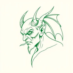 Green Ink Outline Devil Tattoo