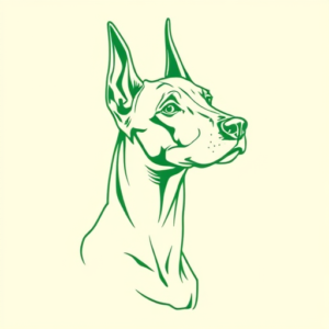 Green Ink Outline Doberman Tattoo