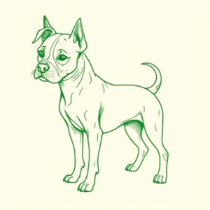 Green Ink Outline Dog Tattoo